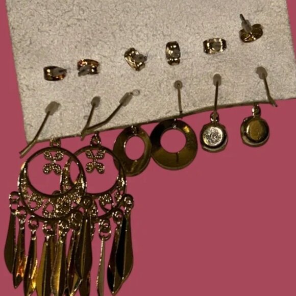NWT Free People Dreamcatcher Gold tone Earrings Set 6 pair - Picture 2 of 3